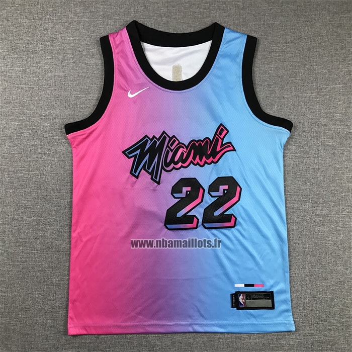 Maillot Enfant Miami Heat Jimmy Butler NO 22 Ville 2020-21 Bleu Rosa